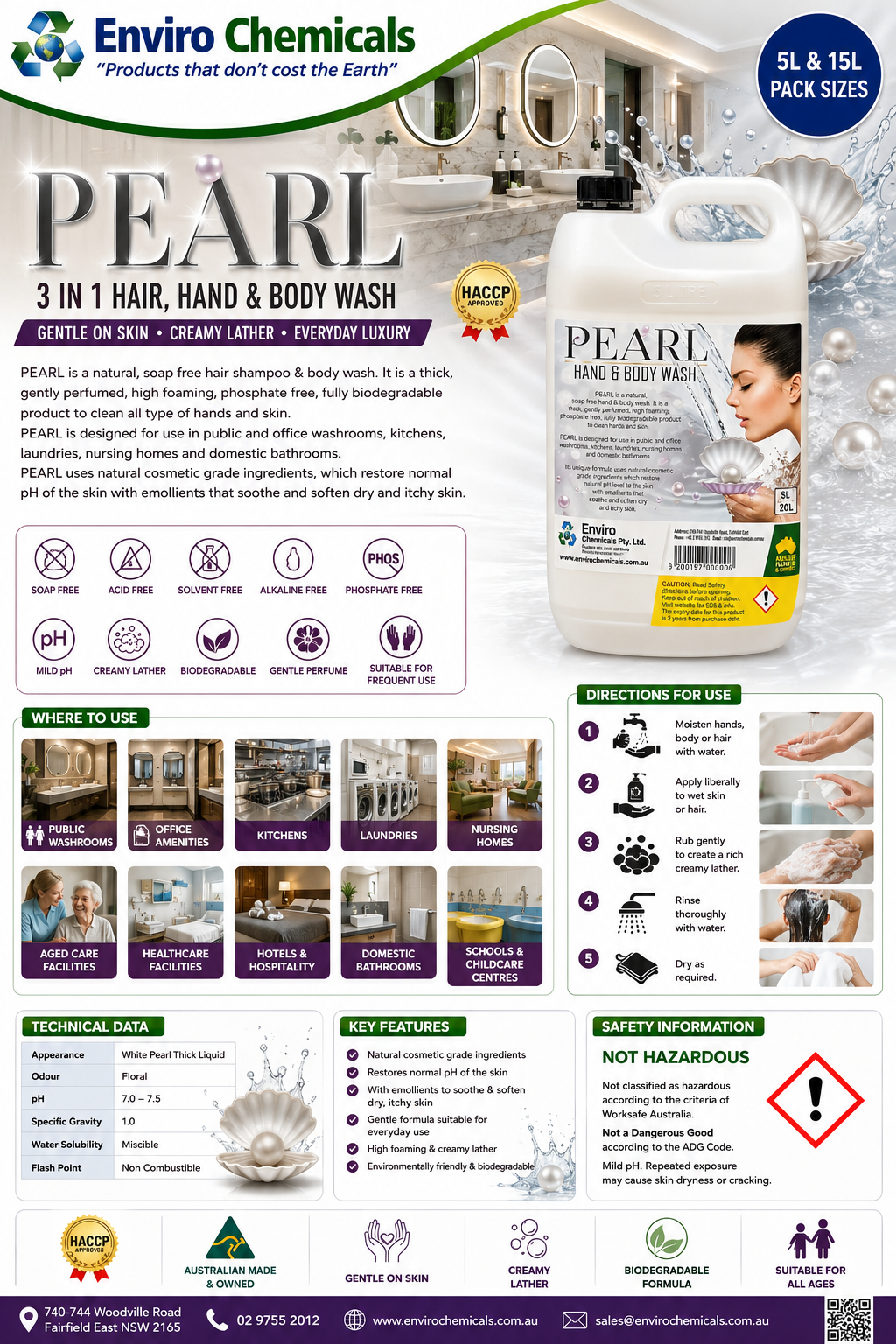 Pearl Liquid Hand, Body & Hair Wash 3 in 1